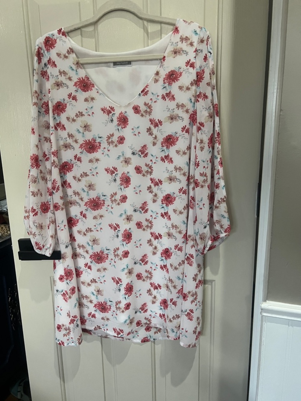 Women's White Midi Dress with Pink Floral Print